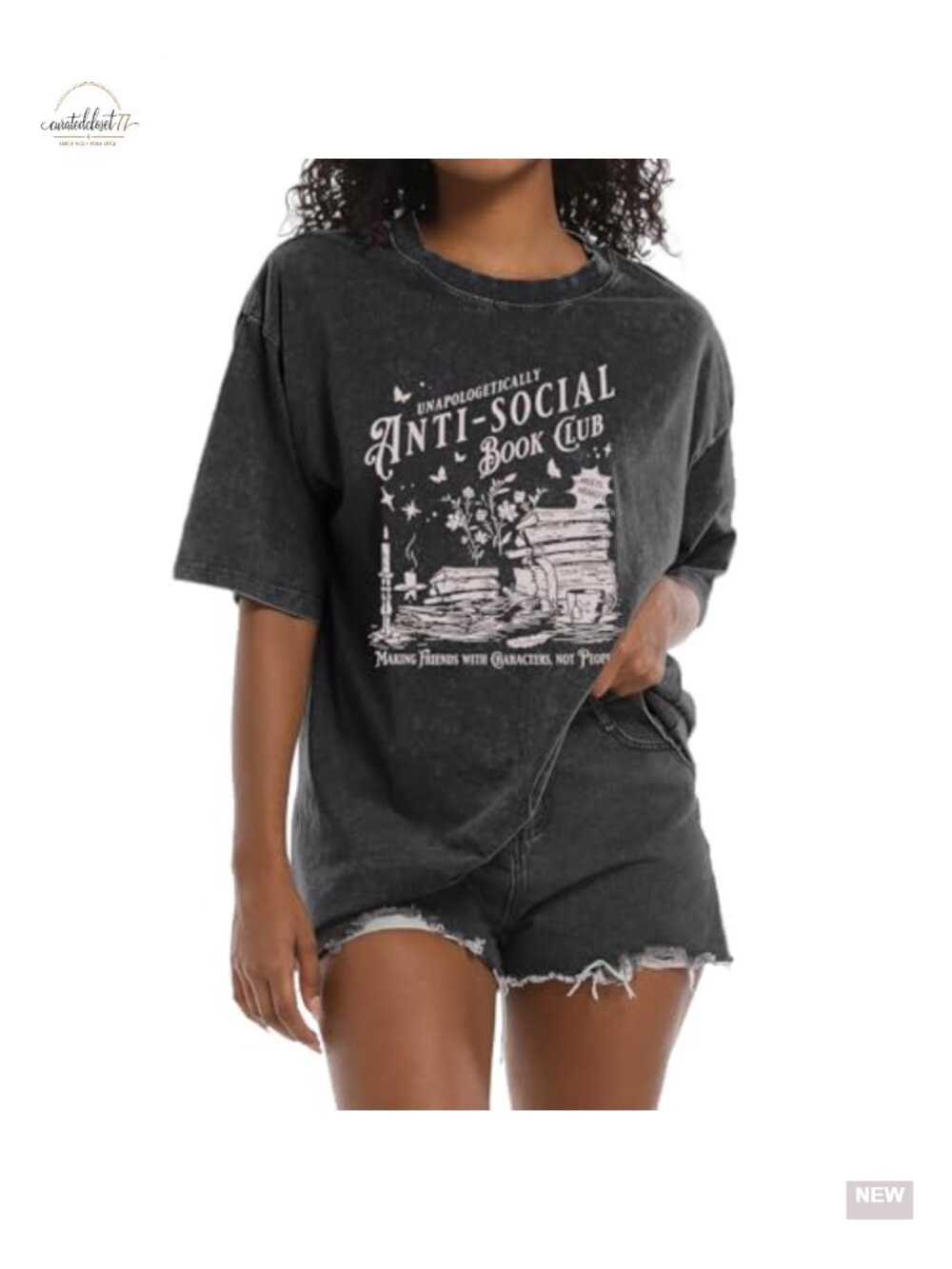 Anti Social Book Club Graphic Tee Bookish Teacher Acid Wash T-Shirt